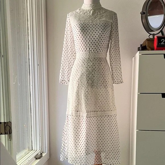 ASOS White Long Sleeve Polka Dot Dress - Picture 1 of 9
